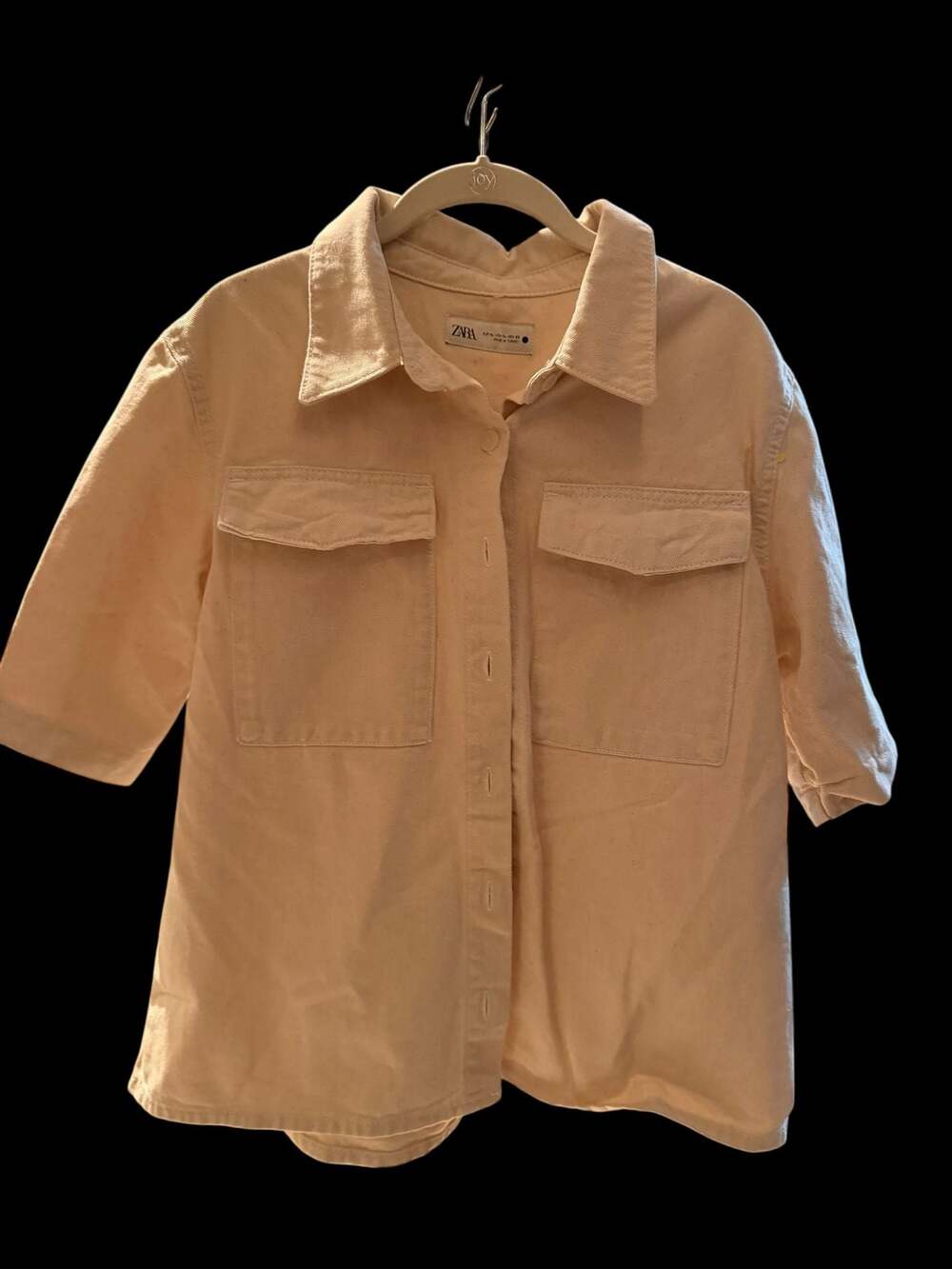 ZARA Cream Short Sleeve Denim Utility Shirt with Pockets